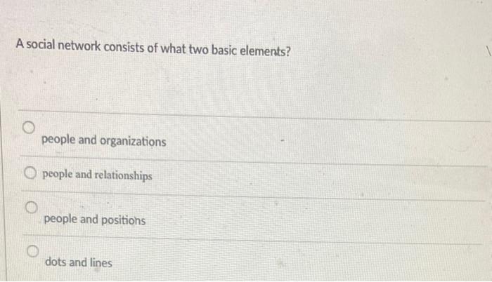  A social network consists of what two basic elements? people and