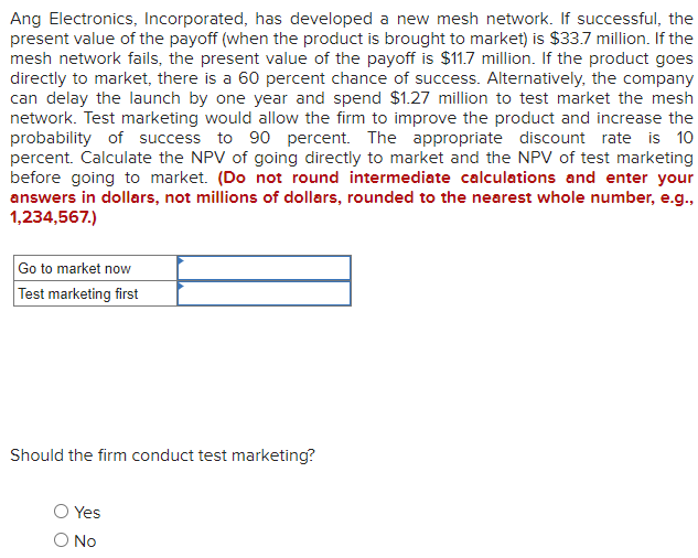 Ang Electronics, Incorporated, has developed a new mesh network. If successful,