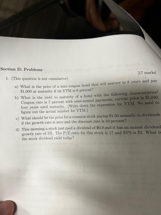  Section II: Problems 1. (This question is not cumulative) [17 marks)