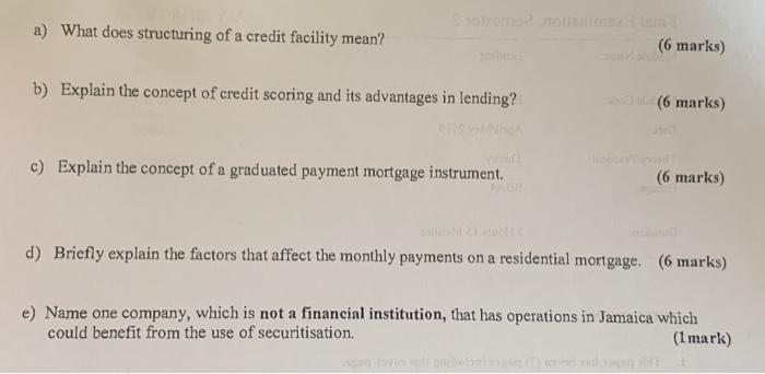 course is lending BFS3001 a) What does structuring of a credit facility