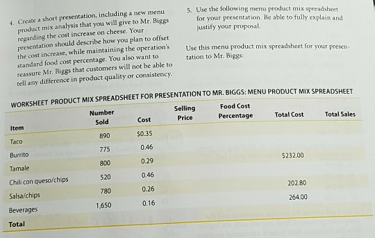 Excel Determining Menu Prices CMAPTER4 APPLICATION EXERCISE You are the general manager