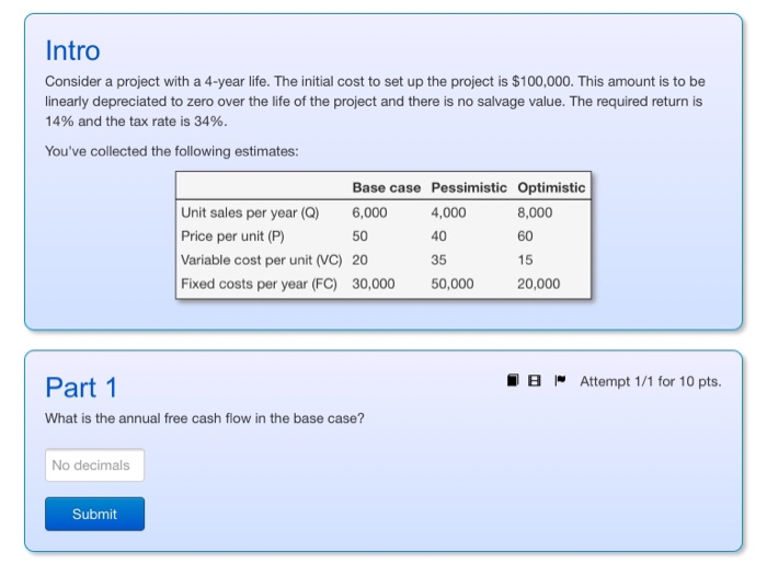  Intro Consider a project with a 4-year life. The initial cost