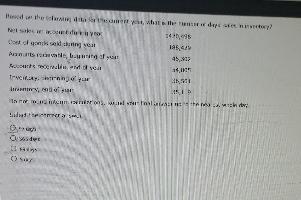 Based on the following data for the current year, what is