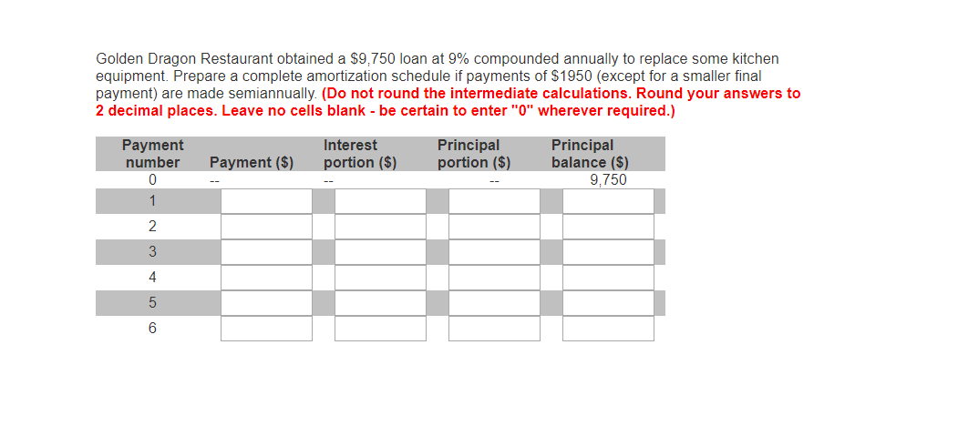 Restaurant obtained a $9,750 loan at 9% compounded annually to replace some