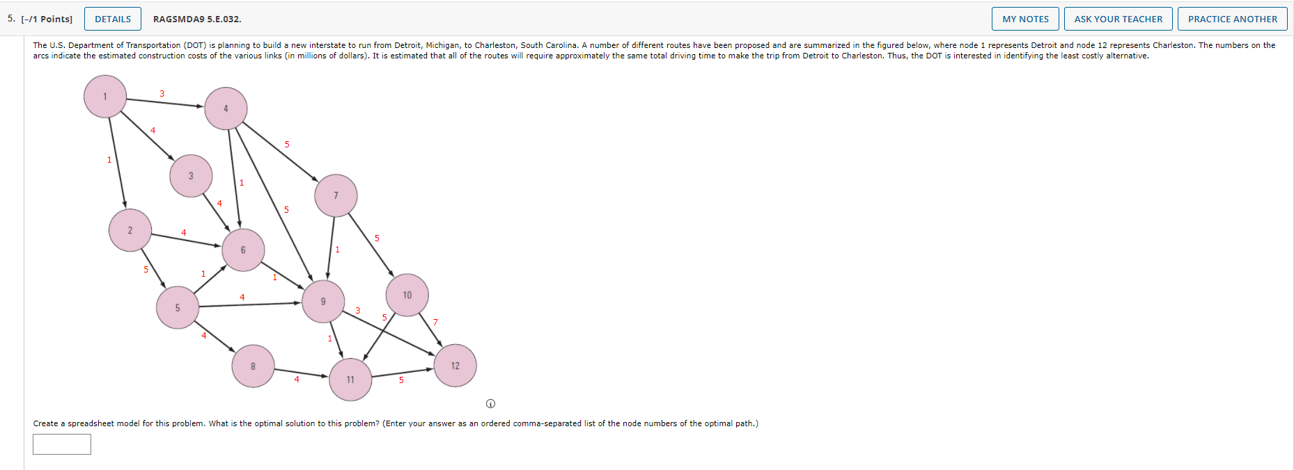  5. [-/1 Points] DETAILS RAGSMDA9 5.E.032. MY NOTES ASK YOUR TEACHER