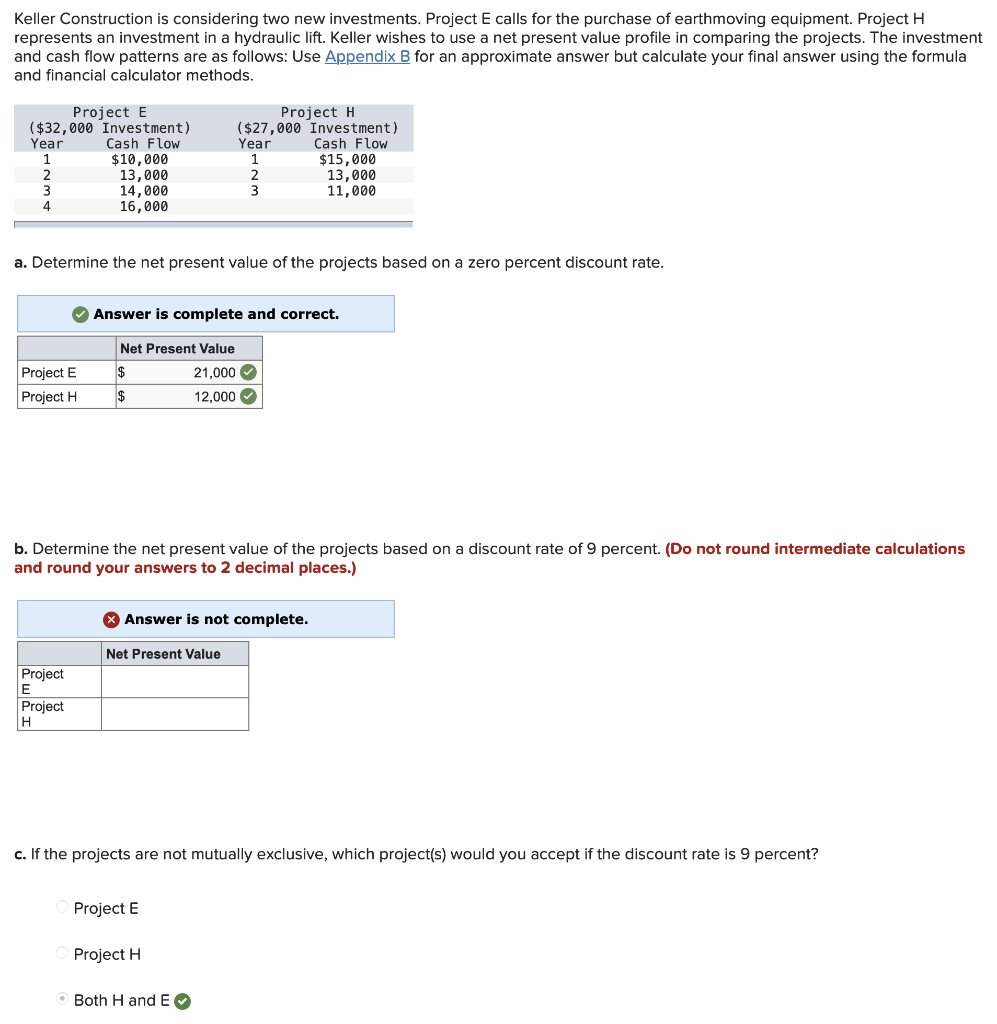  Keller Construction is considering two new investments. Project E calls for