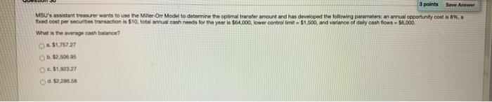 of daily canh flows 56.000 What should the cash return vala? 42.73