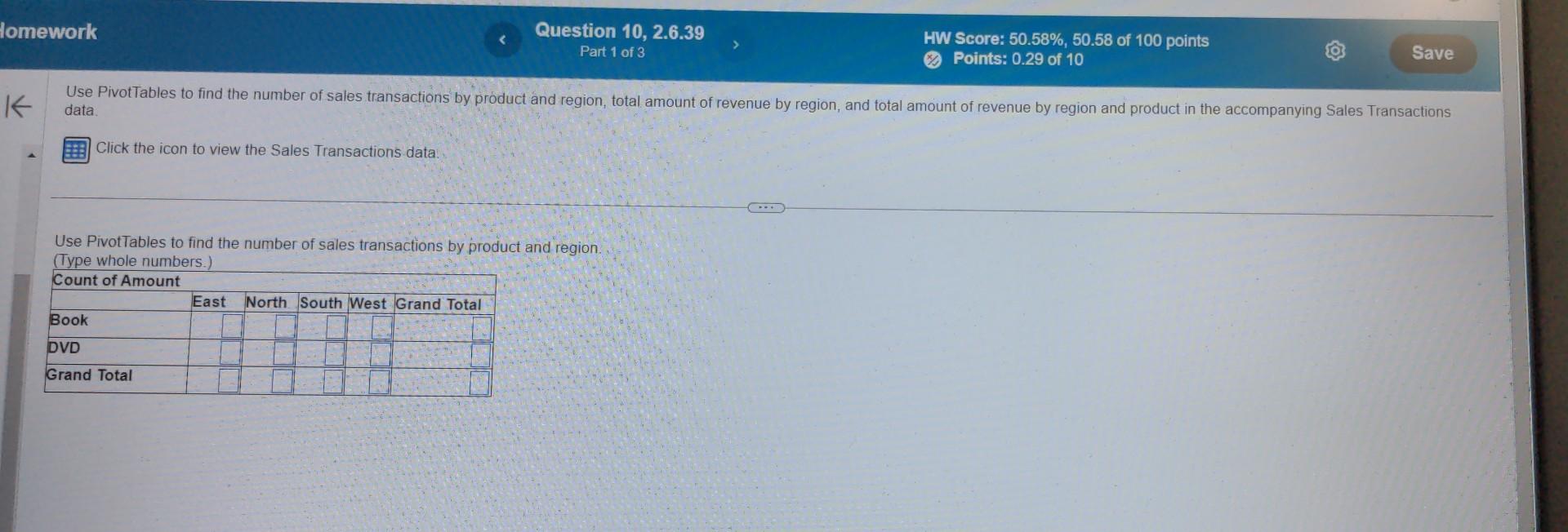 the icon to vew the Sakes Transactions data. Use Pivotlabies to find