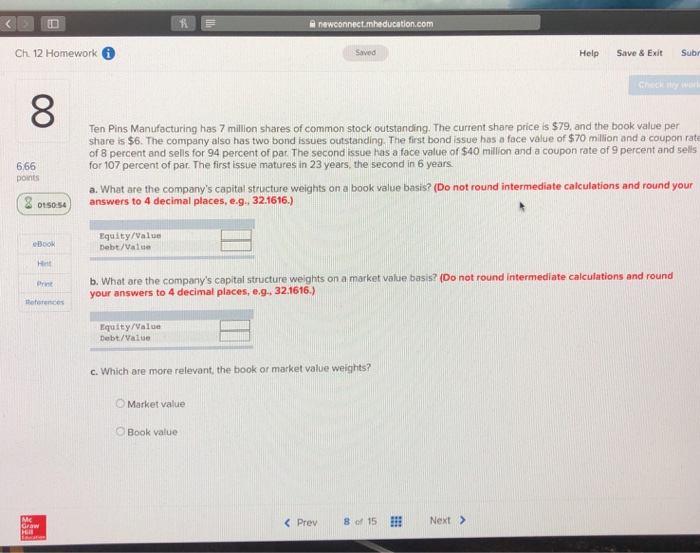  Ch 12 Homework Saved Help Save & Exit Subr Ten Pins