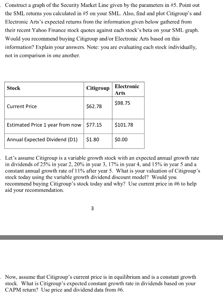 parameters in #5. Point out the SML returns you calculated in #5