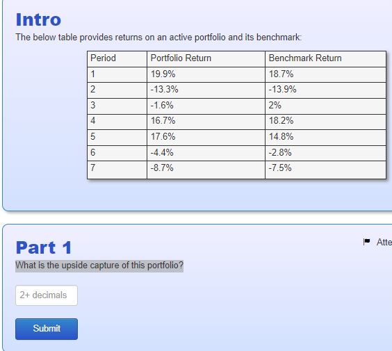  Intro The below table provides returns on an active portfolio and