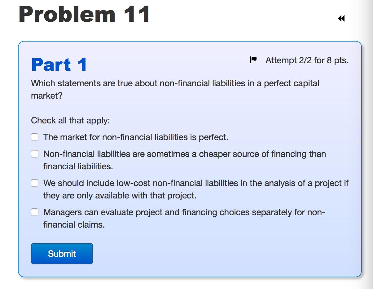 Problem 11 Part 1 - Attempt 2/2 for 8 pts. Which