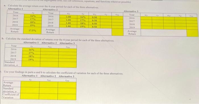 return data shown in the first table on three assets - F,