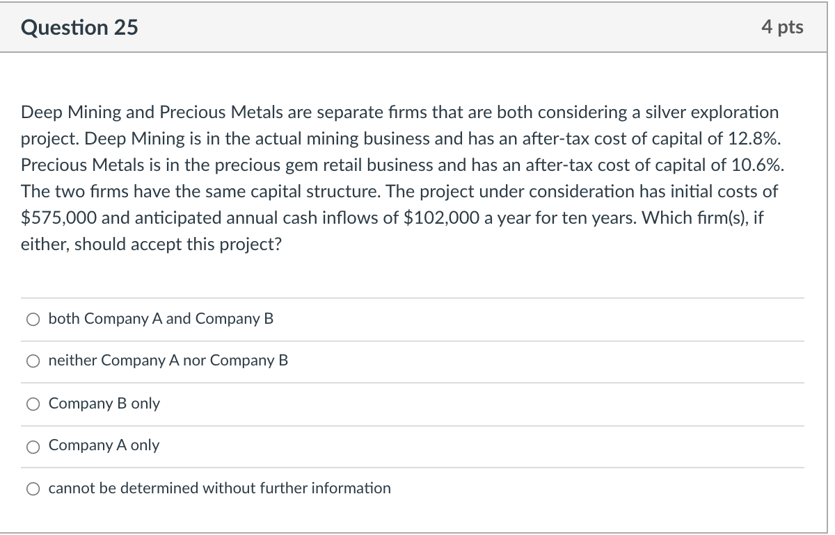 The answer is not option C. Question 25 4 pts Deep Mining