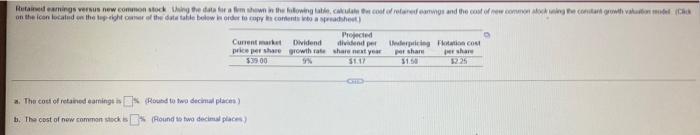 firm shown in the following table, calculate the cost of retained earnings