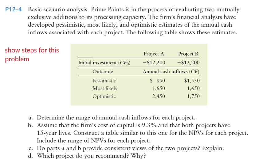  P12-4 Basic scenario analysis Prime Paints is in the process of