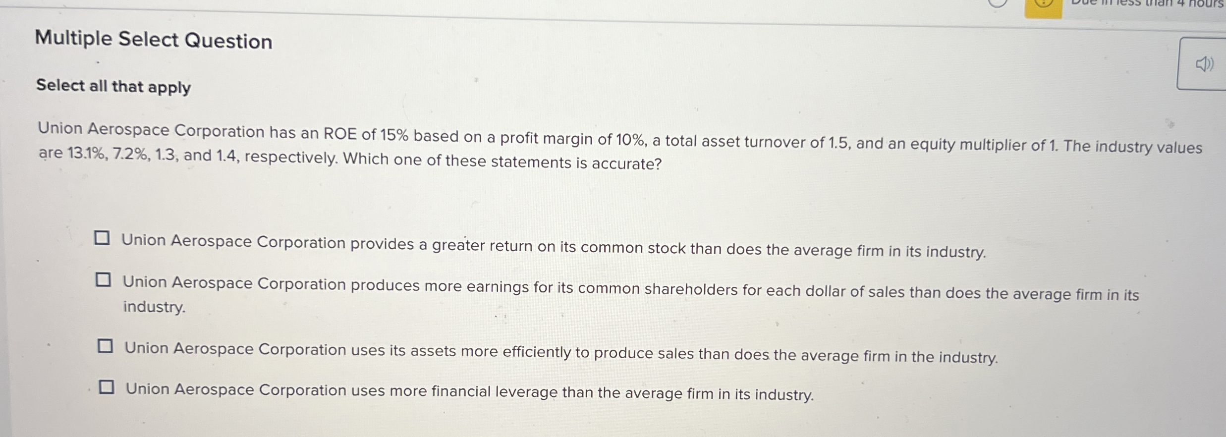  Multiple Select Question Select all that apply Union Aerospace Corporation has