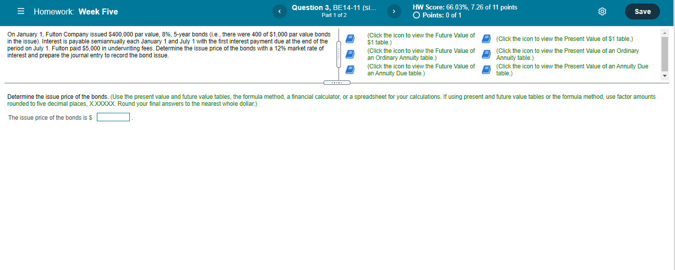  Homework: Week Five Question 3, BE 14-11 (Si... Part 1 of