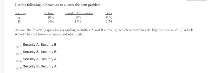  Use the following information to answer the next problem. Security Return