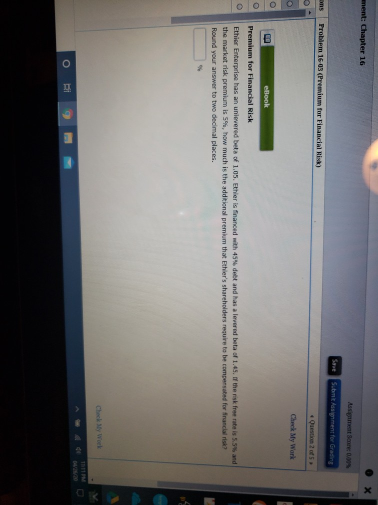  ment: Chapter 16 Assignment Score: 0.00% Save Submit Assignment for Grading