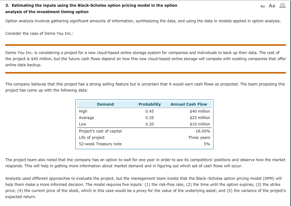 3. Estimating the inputs using the Black-Scholes option pricing model in