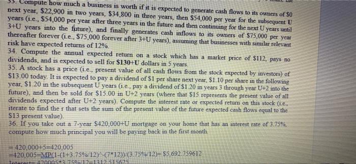 can u please do 34,35 im confused on both U=5 Compute how