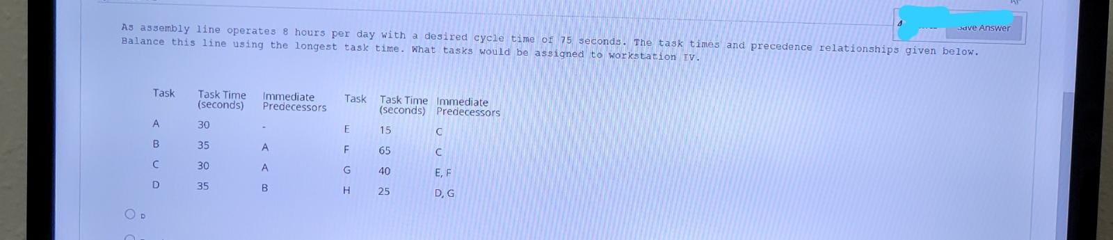  Options are A) d b) E and G c) F D)