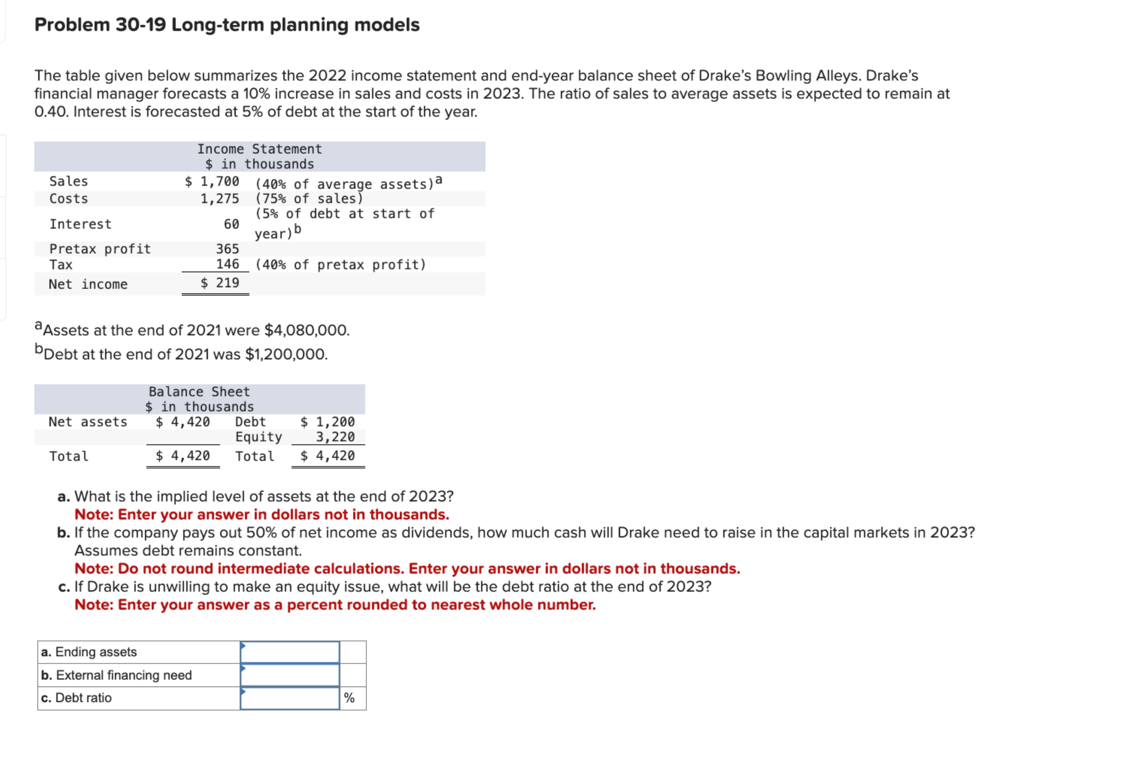  Problem 30-19 Long-term planning models The table given below summarizes the
