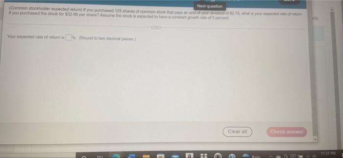 chapter 8 question 8 Next question (Common stockholder expected return) If you