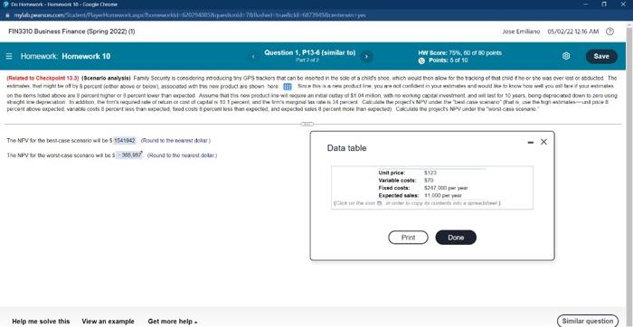 show work please for worst case scenerio"base case" UNIT PRICE-$123 variable cost-$70