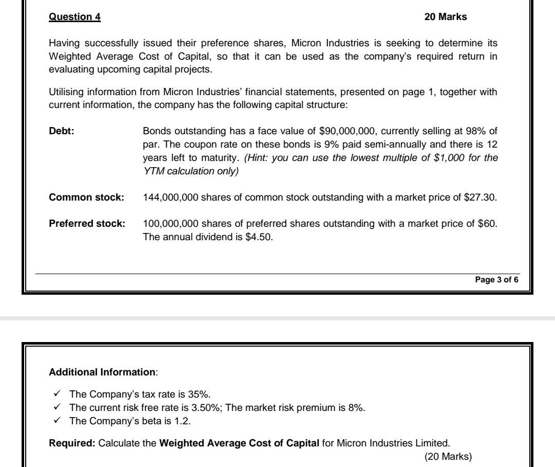 *Please show workings clearly* Question 4 20 Marks Having successfully issued their