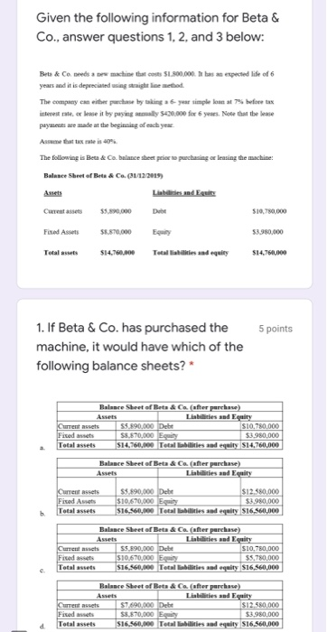  Given the following information for Beta & Co., answer questions 1,