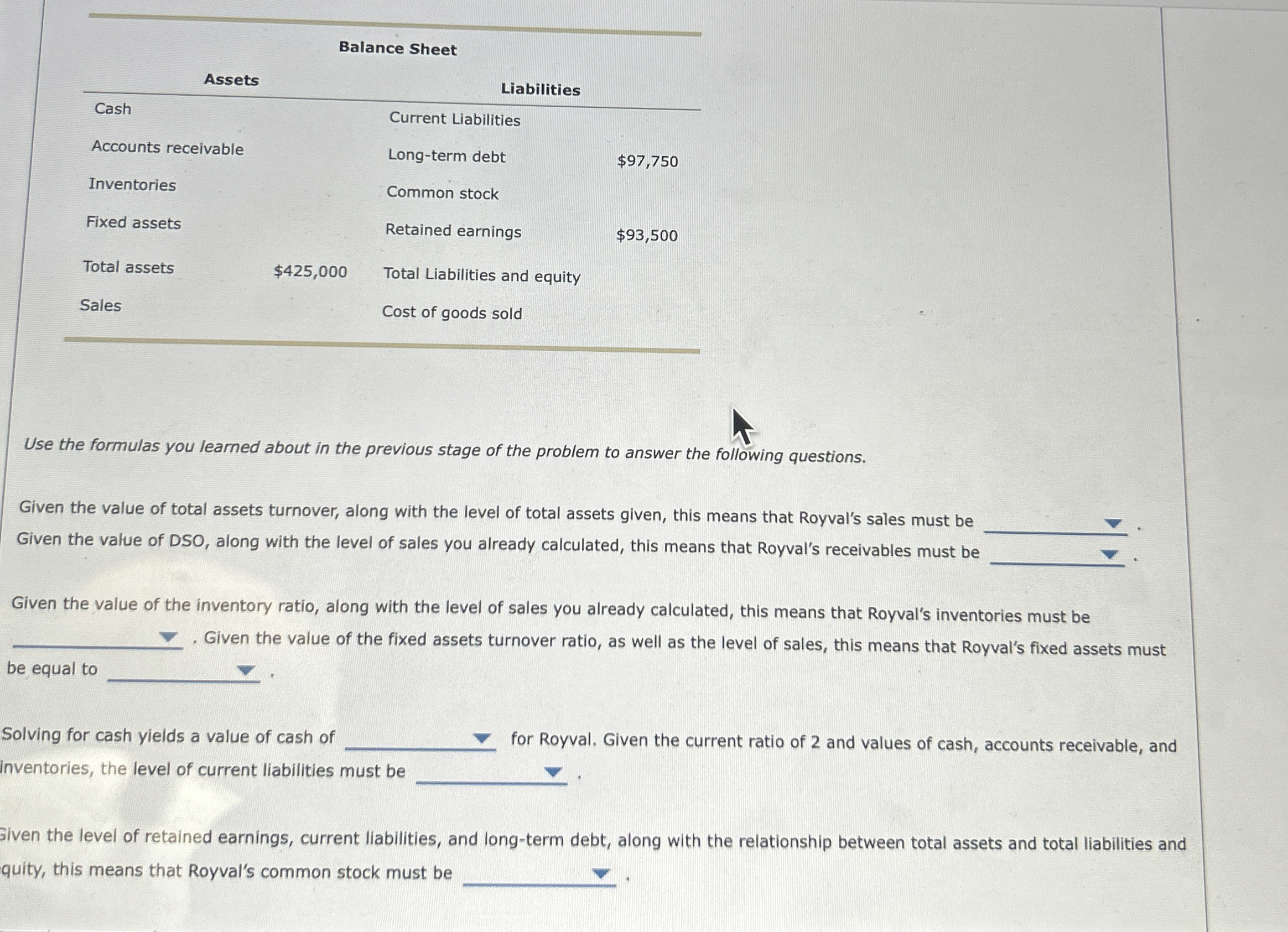  Balance Sheet Assets Liabilities Use the formulas you learned about in