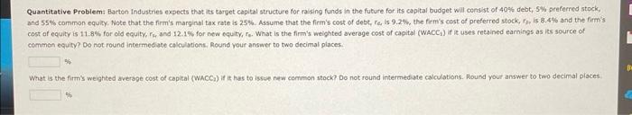  Quantitative Problems florton industries expects that its target capical structure for