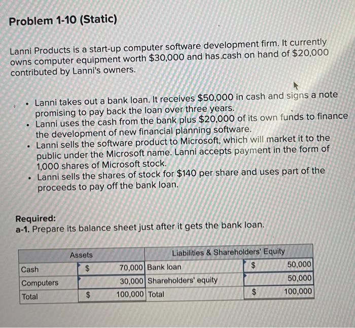  i just need the answer for a-2 onward Problem 1-10 (Static)