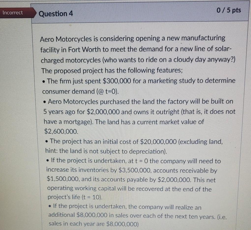  question 4 continued below: Answer 9,925,000 is incorrect. Incorrect 0/5 pts