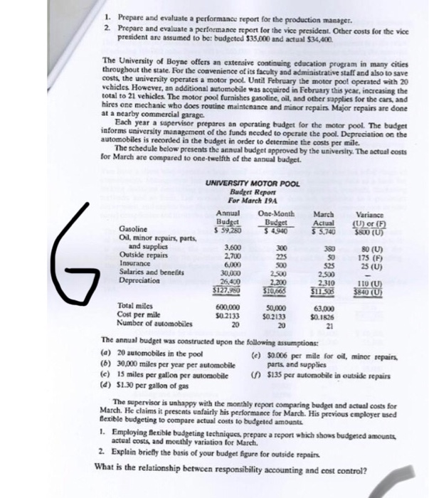  1. Prepare and evaluate a performance report for the production manager