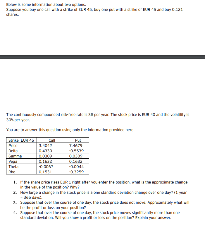Below is some information about two options. Suppose you buy one