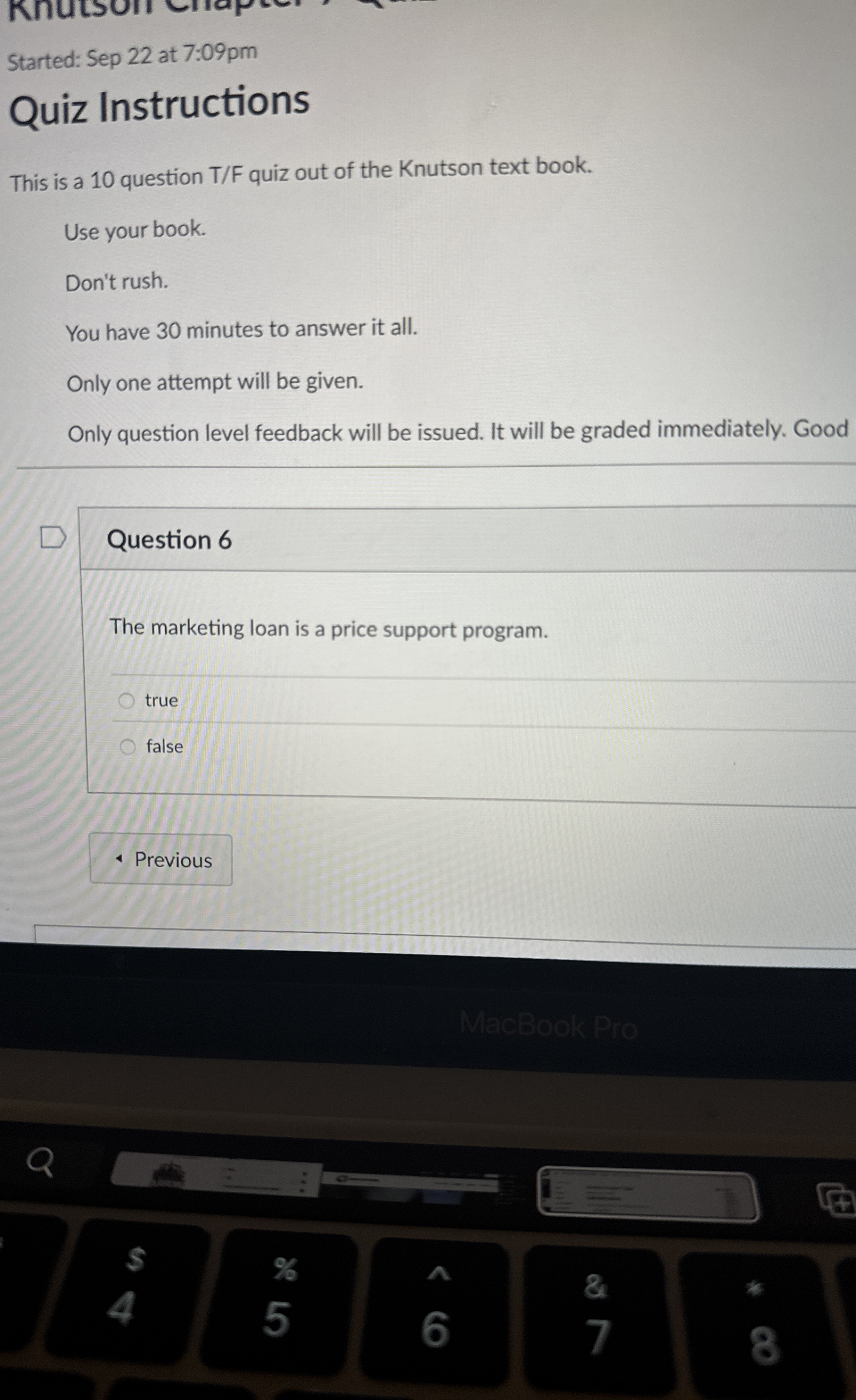  Question 6 The marketing loan is a price support program. true