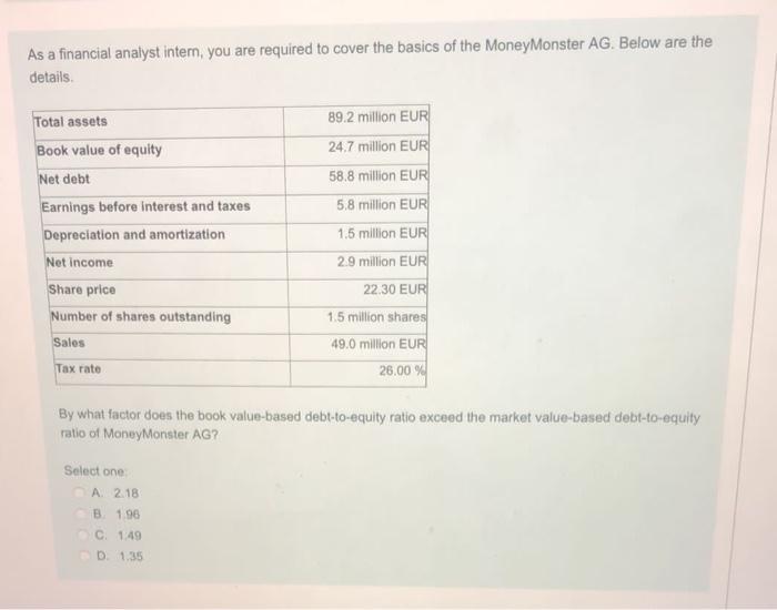 PLEASE JUST CORRECT ANSWER As a financial analyst intem, you are required