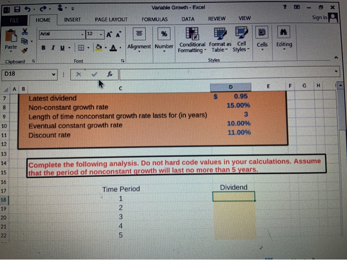 ENTER AS EXCEL FORMULA Variable Growth - Excel FILE HOME INSERT PAGE