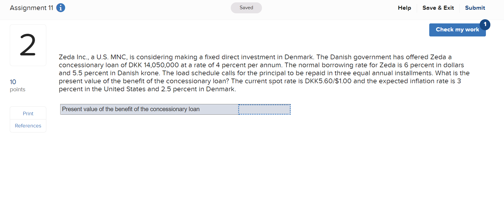  Assignment 11 i Saved Help Save & Exit Submit Check my