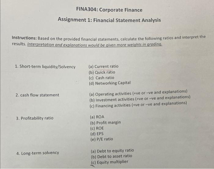 Capital 2. cash flow statement (a) Operating activities (+ve or -ve and