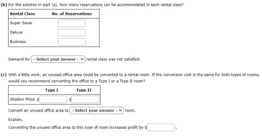 rooms with three rental classes: Super Saver, Deluxe, and Business. The profit
