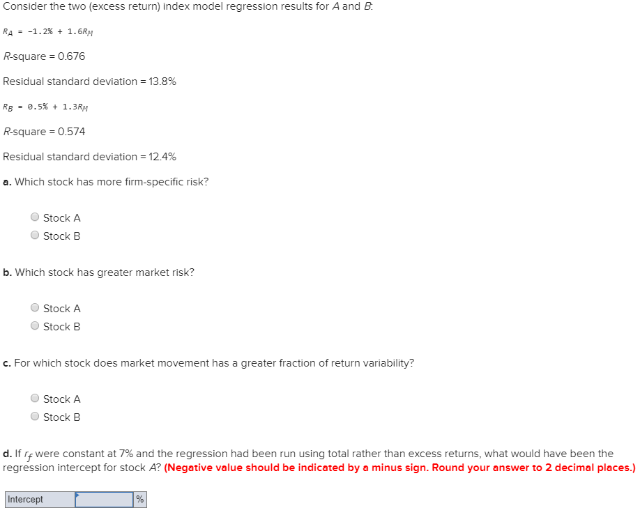 Consider the two (excess return) index model regression results for A