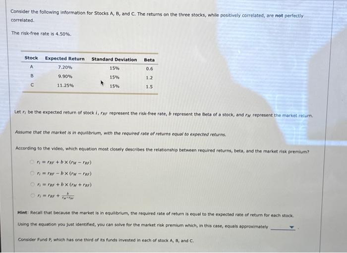  True or False: The beta for a fund is equal to