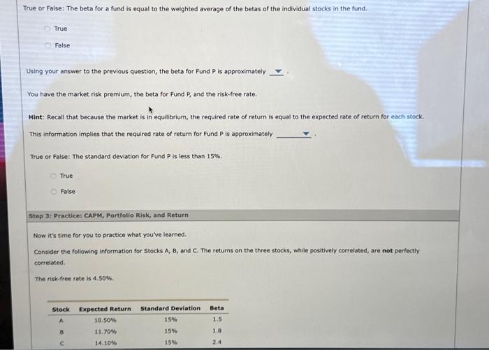 the weighted average of the betas of the individual stocks in the