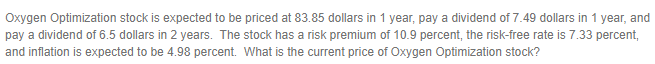 Oxygen Optimization stock is expected to be priced at 83.85 dollars