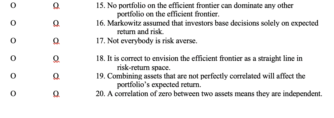 please answer true or false O O O 15. No portfolio on