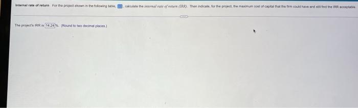  Internal rate of return For the project shown in the following